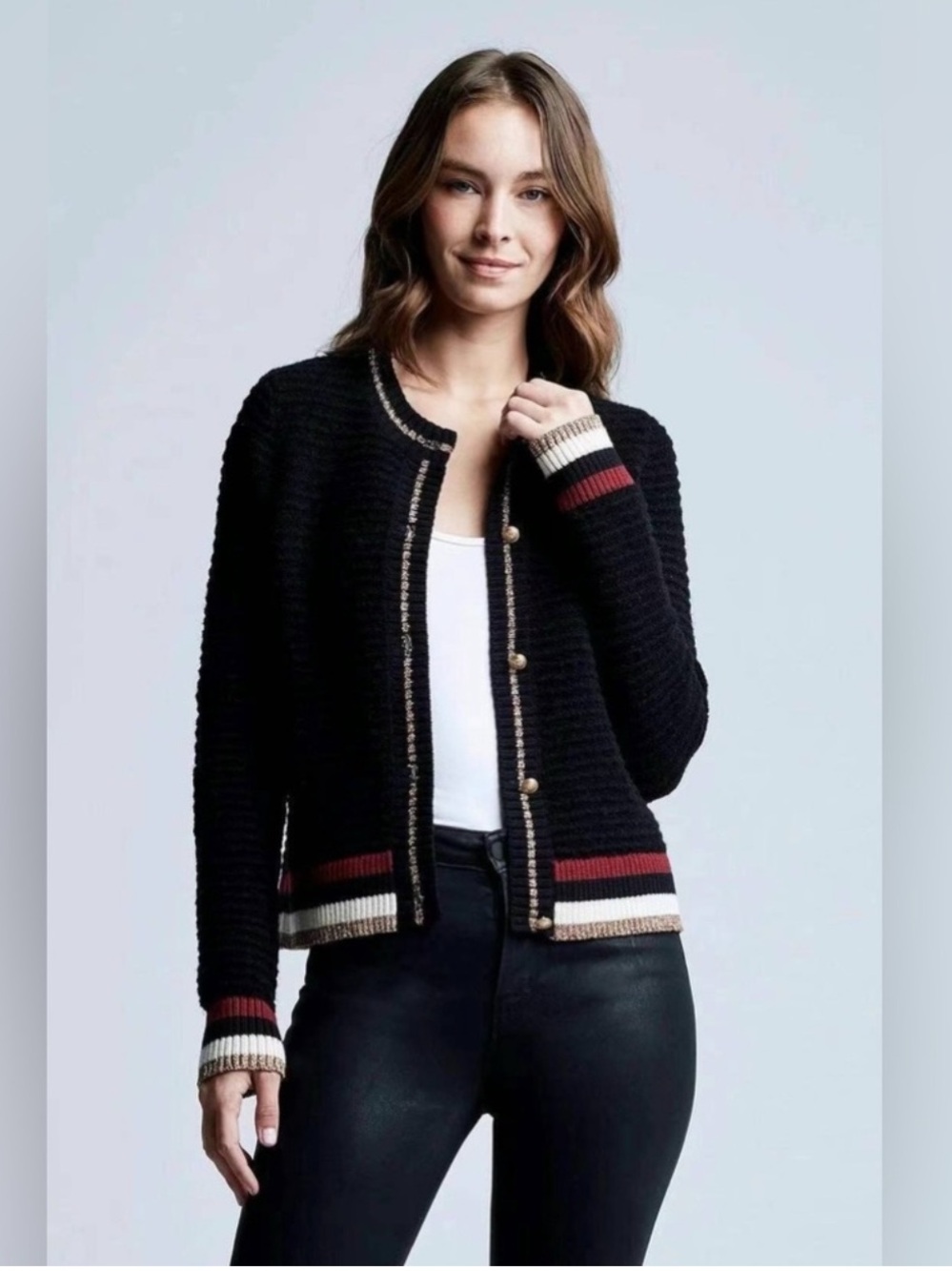 L’Agence Archer Black Wool Cardigan